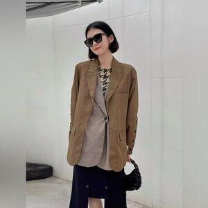 NWT $698 Rokh Double Layer Classic Brown Checkered Women's Blazer